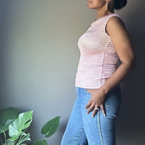 Dress Barn Tops - Vintage Dress Barn Womens Tank Top Large Pink Crinkle‎ Stretch Fairy Grunge Y2K